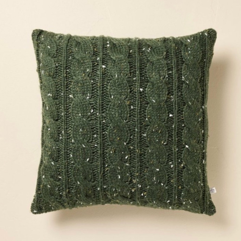 Hearth & Hand with Magnolia Confetti Fleck Cable Knit Square Throw Pillow Green
